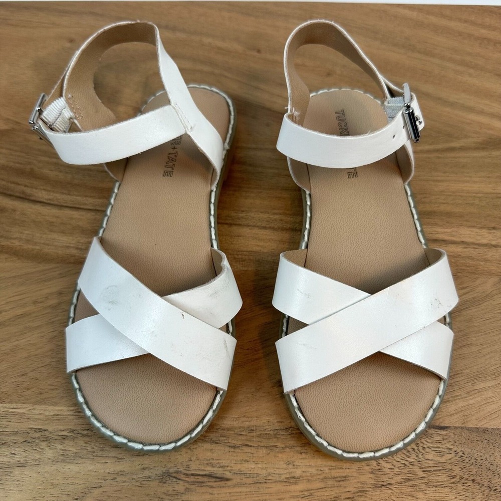 New Girls Tucker & Tate Tarya White Faux Leather Gladiator Sandals Size 12 C